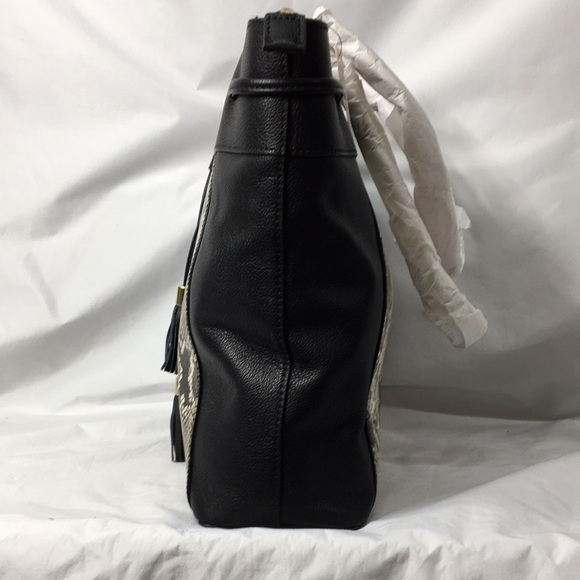 Talbots Top Zip Leather Snakeskin Tote Purse with Shoulder Straps NEW With Tags - Picture 5 of 15